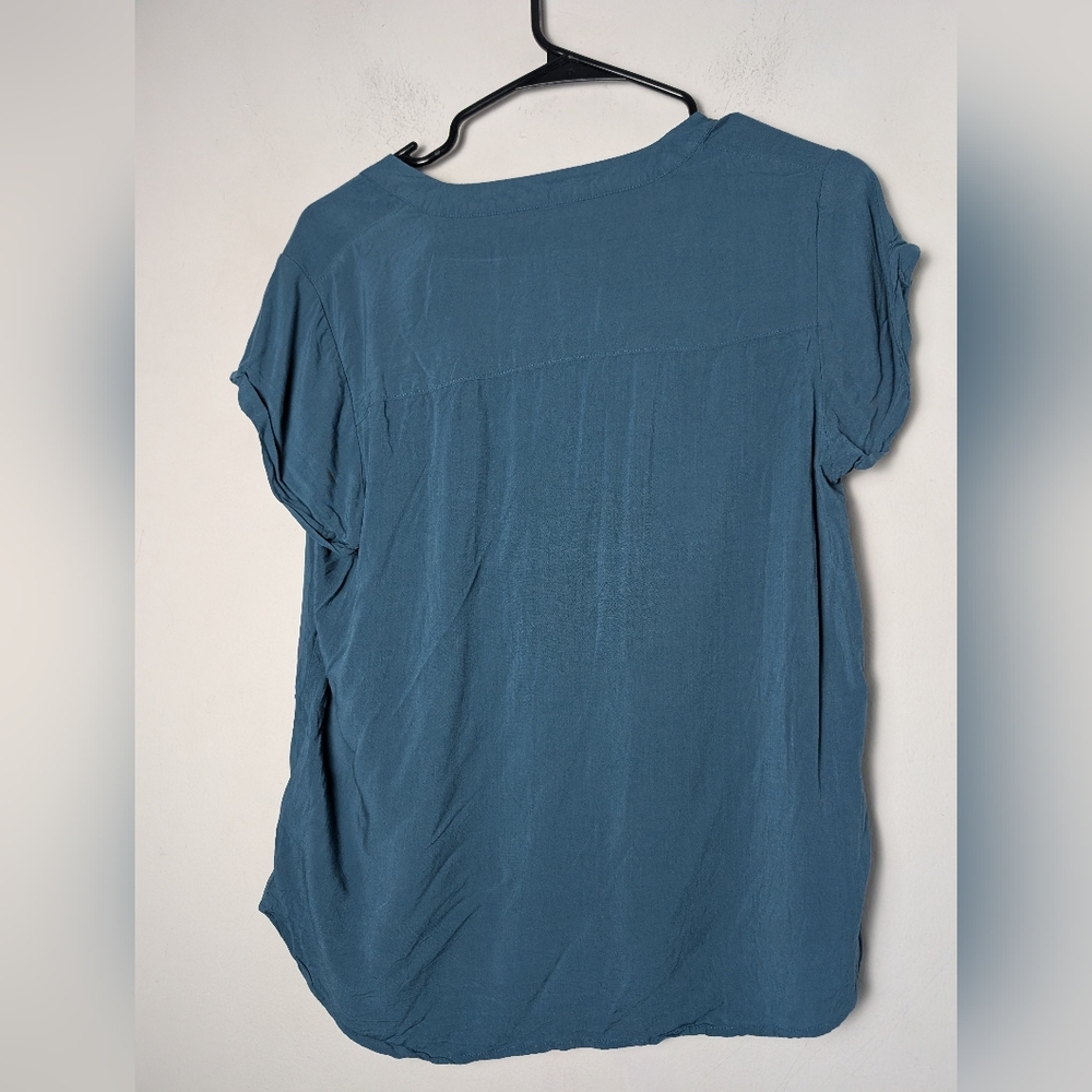 Paige Blouse Button Up Blue Green Double Pockets Sz S Casual Office - Picture 4 of 6